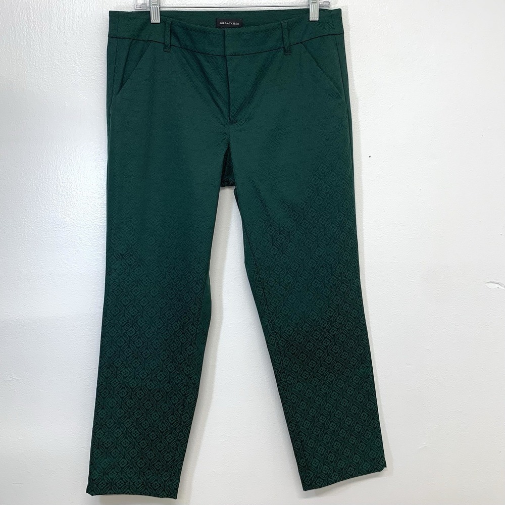 Lord & Taylor Green Ankle Trouser Pants Woman 8 Cotton Blend Zip Pockets Casual